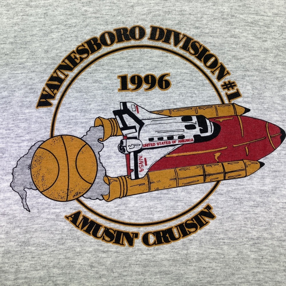 Vintage 90s Hobie Shirt Adult Medium Gray Graphic Tee Waynesboro Basketball USA